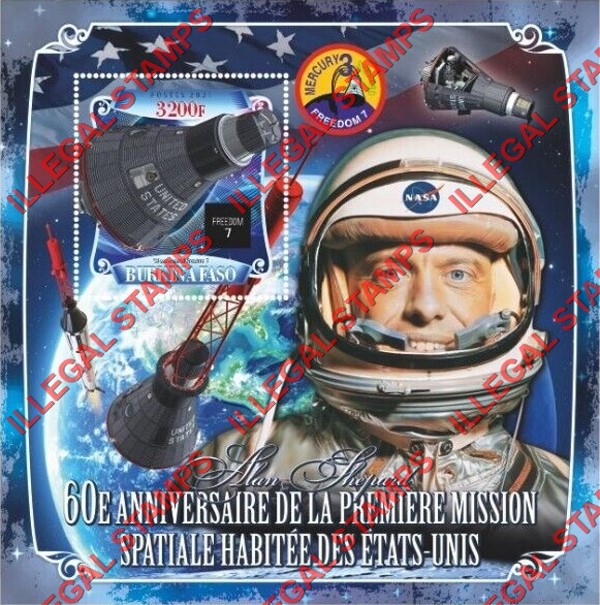 Burkina Faso 2021 Space 60th Anniversary of the USA's First Manned Space Mission Illegal Stamp Souvenir Sheet of 1