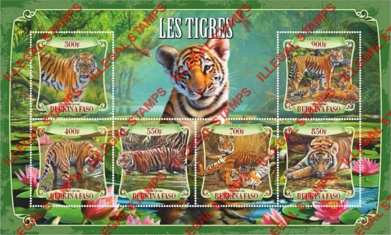 Burkina Faso 2021 Tigers Illegal Stamp Souvenir Sheet of 6
