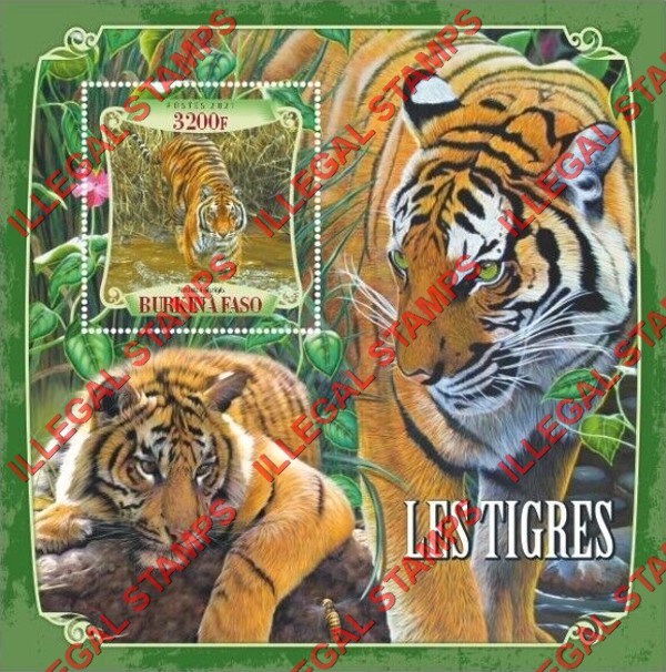 Burkina Faso 2021 Tigers Illegal Stamp Souvenir Sheet of 1