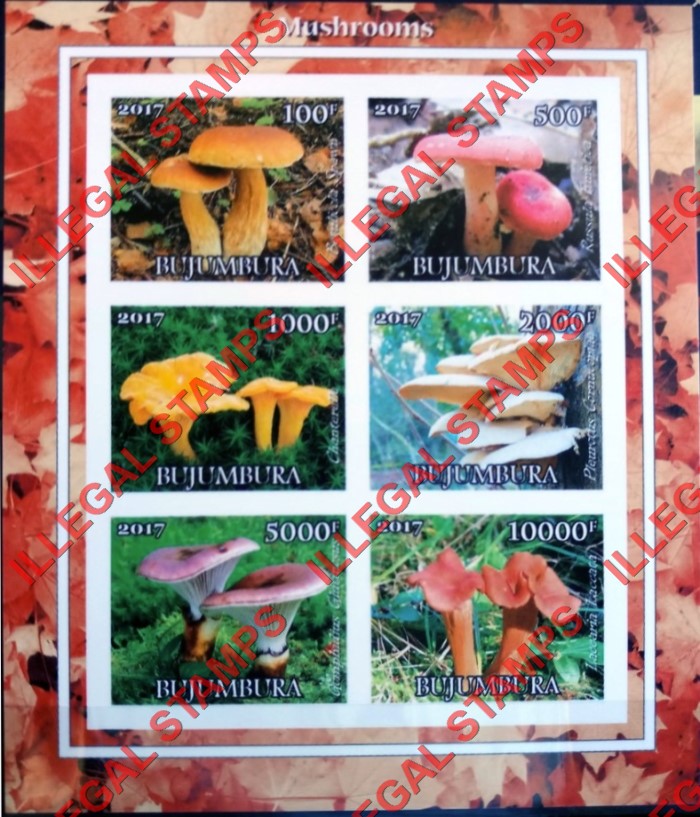 Bujumbura 2017 Mushrooms Counterfeit Illegal Stamp Souvenir Sheet of 6
