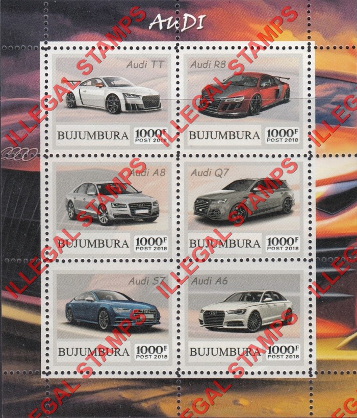 Bujumbura 2018 Cars Audi Counterfeit Illegal Stamp Souvenir Sheet of 6