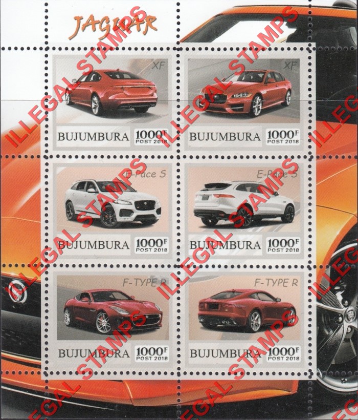 Bujumbura 2018 Cars Jaguar Counterfeit Illegal Stamp Souvenir Sheet of 6