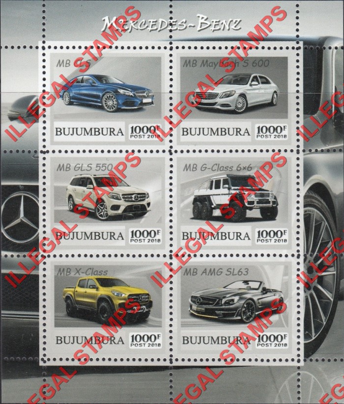 Bujumbura 2018 Cars Mercedes-Benz Counterfeit Illegal Stamp Souvenir Sheet of 6