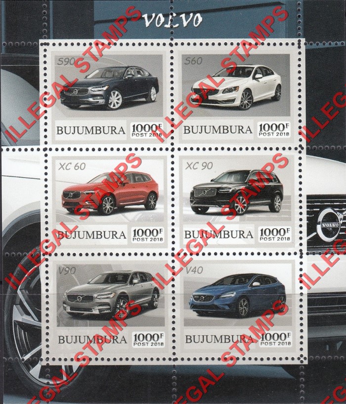 Bujumbura 2018 Cars Volvo Counterfeit Illegal Stamp Souvenir Sheet of 6