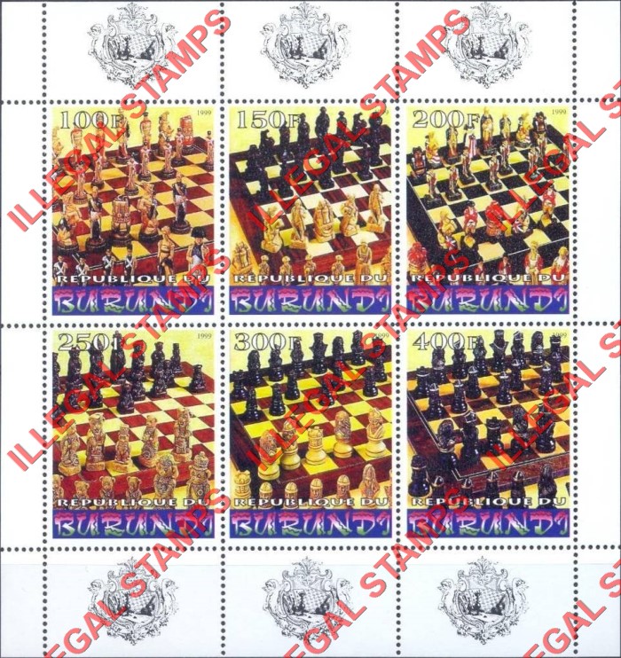 Burundi 1999 Chess Counterfeit Illegal Stamp Souvenir Sheet of 6