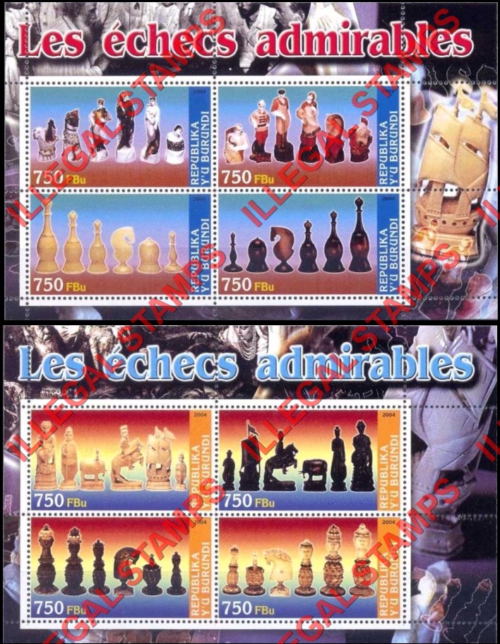 Burundi 2004 Chess Counterfeit Illegal Stamp Souvenir Sheets of 4