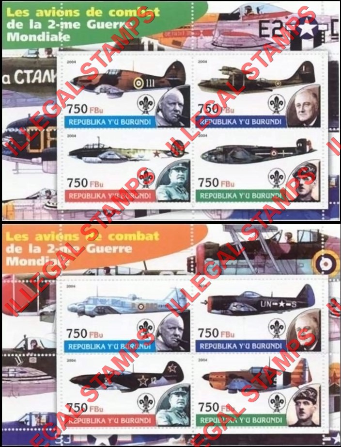 Burundi 2004 Military Aviation of World War II Counterfeit Illegal Stamp Souvenir Sheets of 4 (Part 2)
