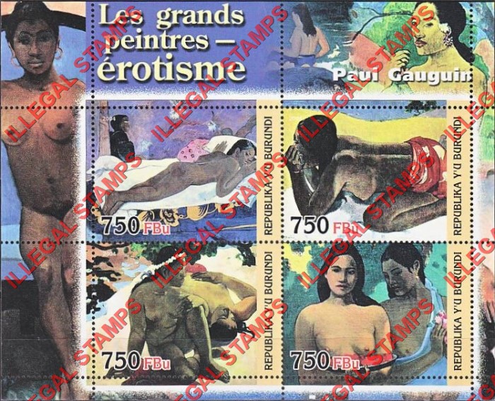 Burundi 2004 Paintings by Paul Gauguin Counterfeit Illegal Stamp Souvenir Sheet of 4