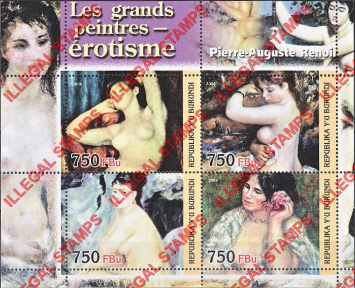Burundi 2004 Paintings by Pierre-Augusta Renoir Counterfeit Illegal Stamp Souvenir Sheet of 4