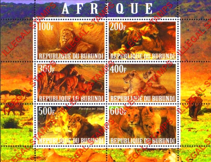 Burundi 2009 Africa Animals Lions Counterfeit Illegal Stamp Souvenir Sheet of 6
