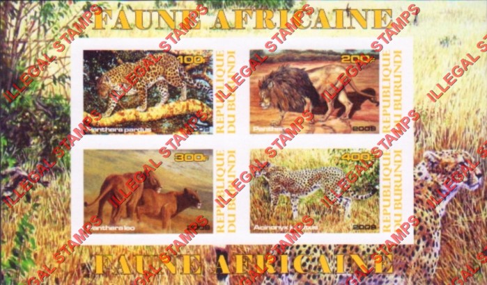 Burundi 2009 Africa Fauna Animals Cheetahs Lions Counterfeit Illegal Stamp Souvenir Sheet of 4