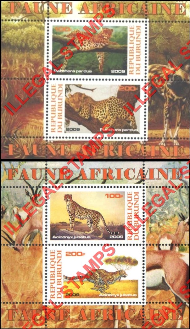 Burundi 2009 Africa Fauna Animals Cheetahs Counterfeit Illegal Stamp Souvenir Sheets of 2