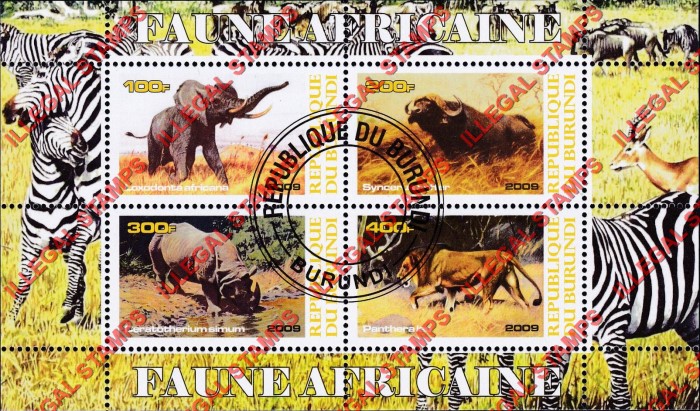 Burundi 2009 Africa Fauna Animals Elephant Bison Rhino Lion Counterfeit Illegal Stamp Souvenir Sheet of 4