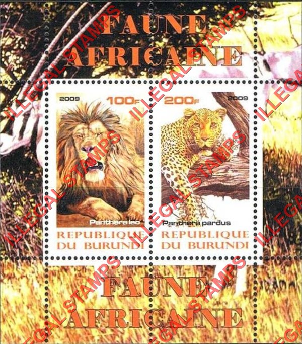Burundi 2009 Africa Fauna Animals Lion Cheetah Counterfeit Illegal Stamp Souvenir Sheet of 2