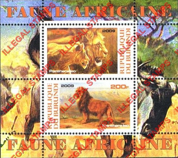 Burundi 2009 Africa Fauna Animals Lions Counterfeit Illegal Stamp Souvenir Sheet of 2