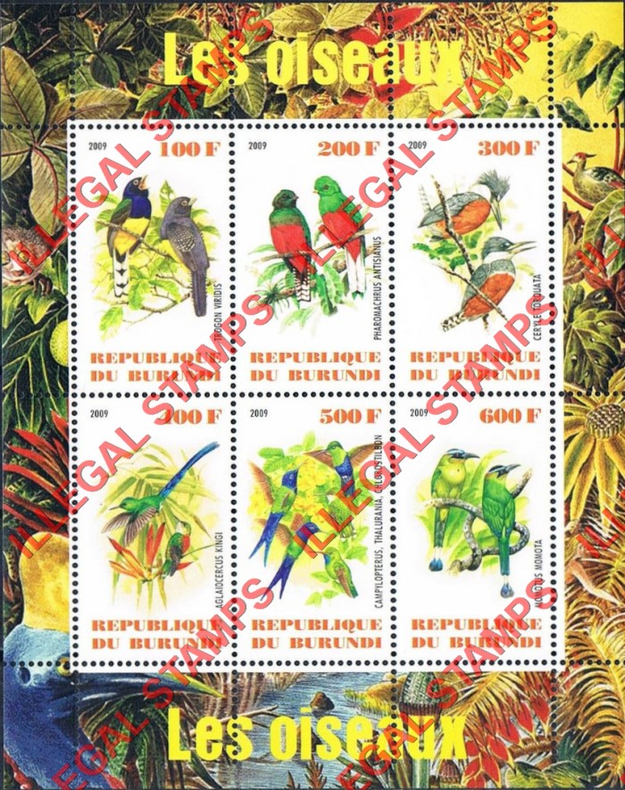 Burundi 2009 Birds Counterfeit Illegal Stamp Souvenir Sheet of 6