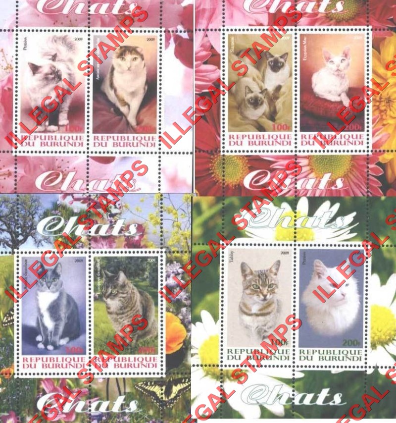 Burundi 2009 Cats Counterfeit Illegal Stamp Souvenir Sheets of 2