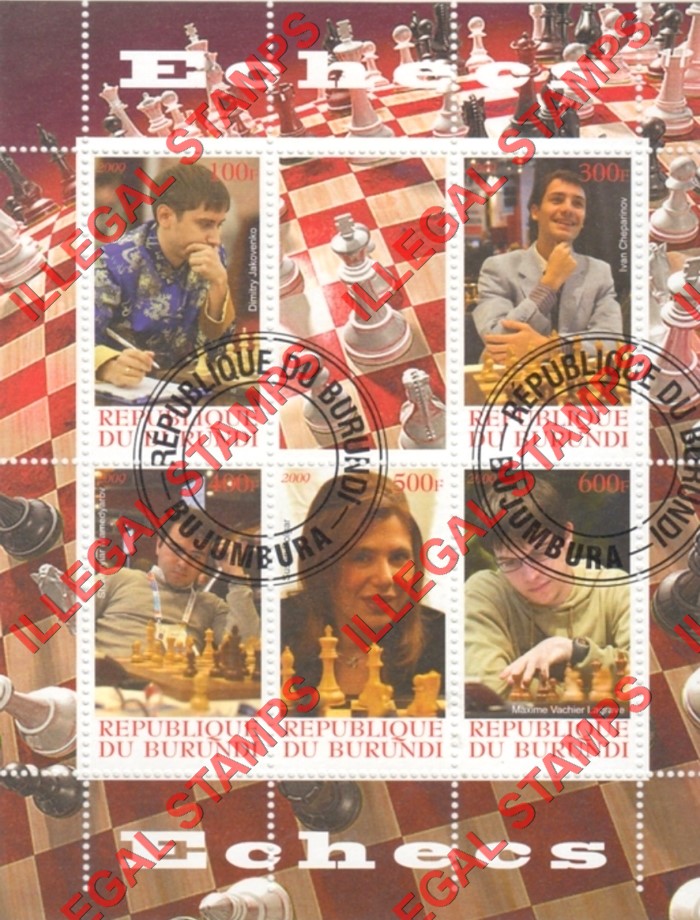 Burundi 2009 Chess Counterfeit Illegal Stamp Souvenir Sheet of 6