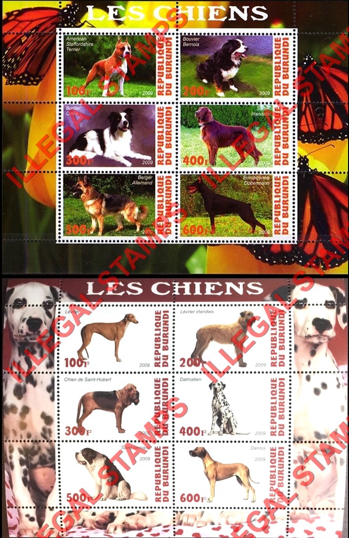 Burundi 2009 Dogs Counterfeit Illegal Stamp Souvenir Sheets of 6 (Part 2)