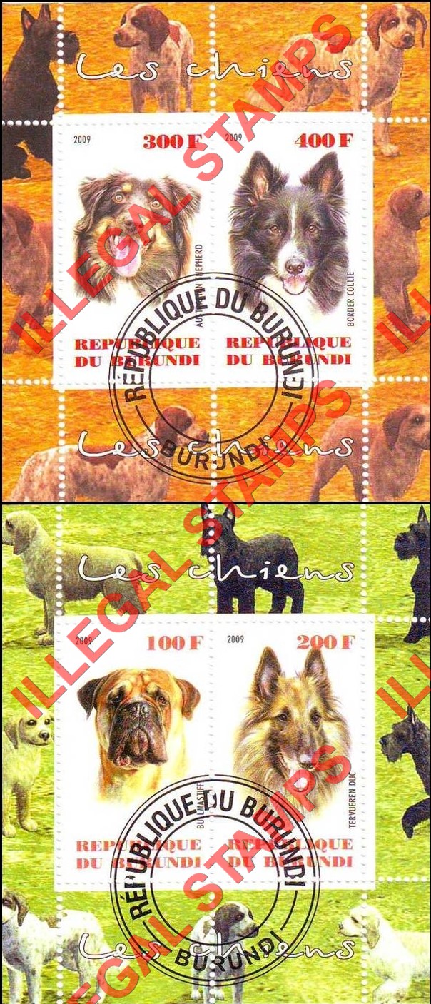 Burundi 2009 Dogs Counterfeit Illegal Stamp Souvenir Sheets of 2