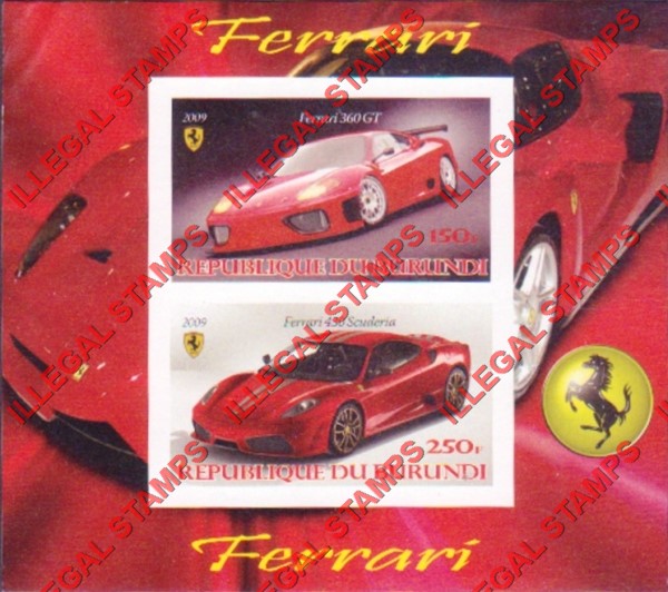 Burundi 2009 Ferrari Counterfeit Illegal Stamp Souvenir Sheet of 2