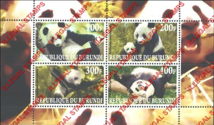 Burundi 2009 Pandas Counterfeit Illegal Stamp Souvenir Sheet of 4