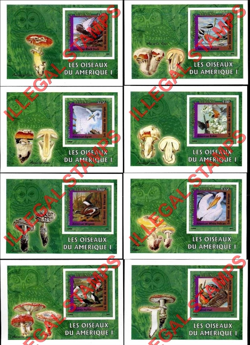 Burundi 2010 Birds of America Counterfeit Illegal Stamp Souvenir Sheets of 8 (Part 1)