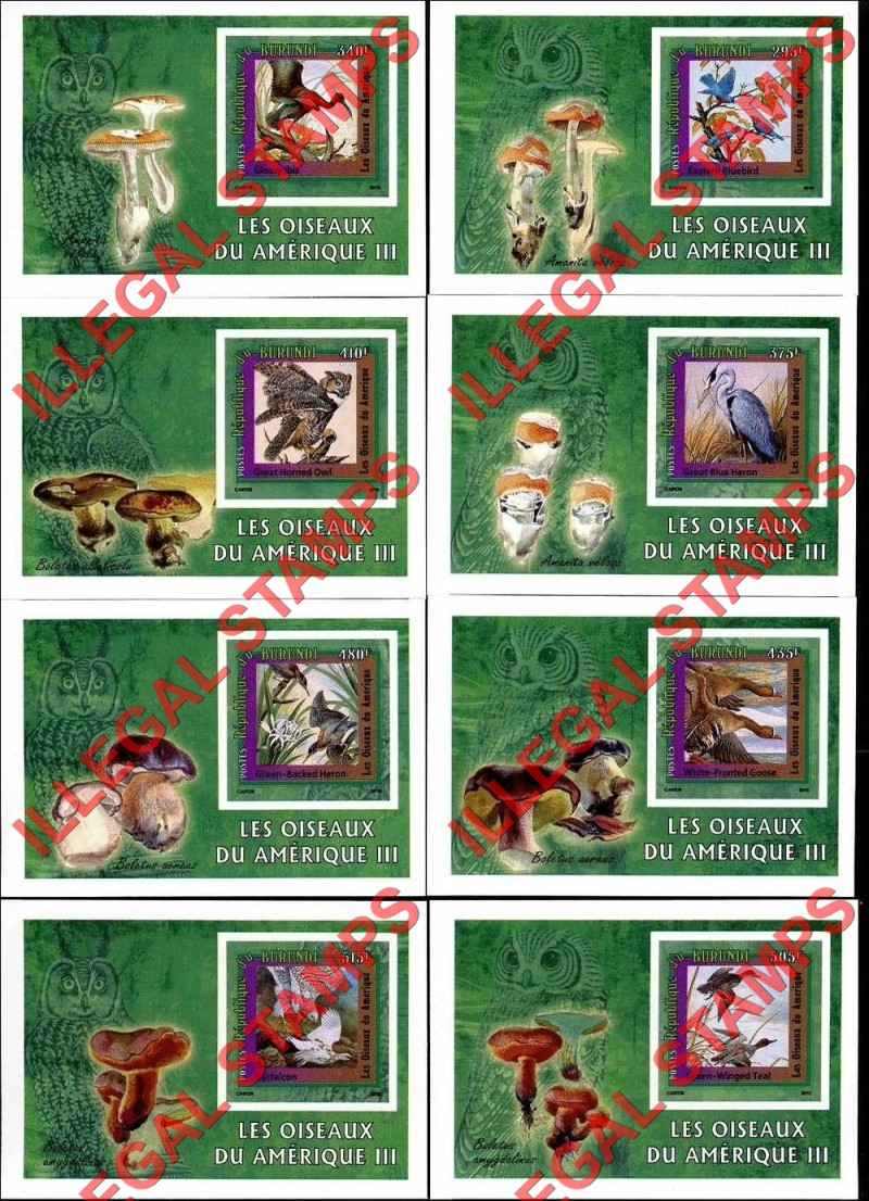 Burundi 2010 Birds of America Counterfeit Illegal Stamp Souvenir Sheets of 8 (Part 3)
