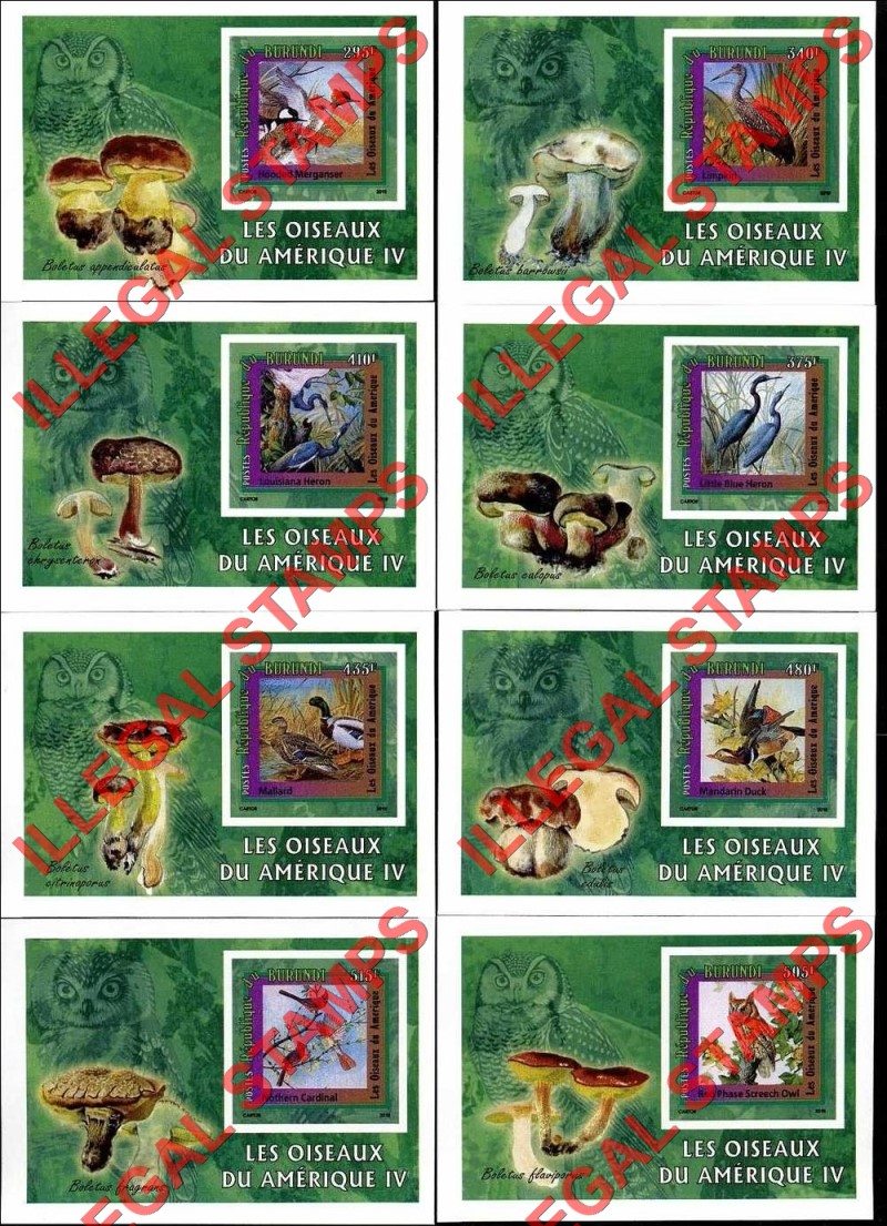 Burundi 2010 Birds of America Counterfeit Illegal Stamp Souvenir Sheets of 8 (Part 4)