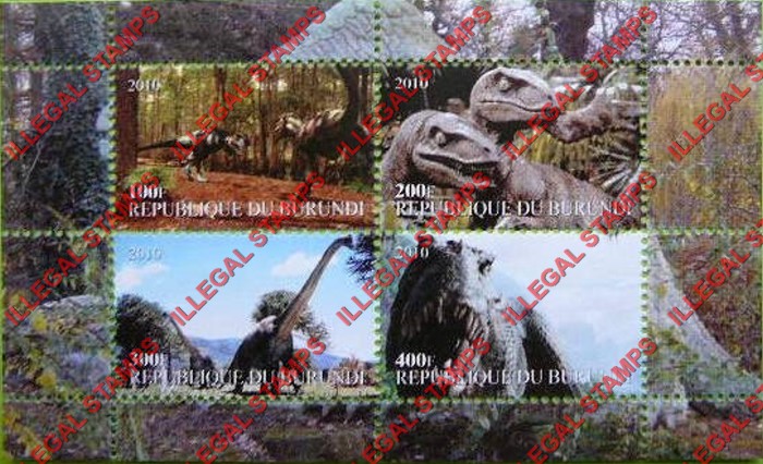 Burundi 2010 Dinosaurs (different) Counterfeit Illegal Stamp Souvenir Sheets of 4 (Part 2)