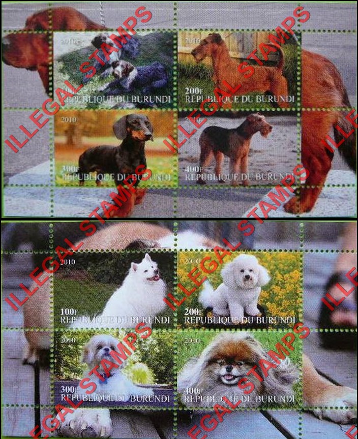 Burundi 2010 Dogs (different) Counterfeit Illegal Stamp Souvenir Sheets of 4 (Part 2)