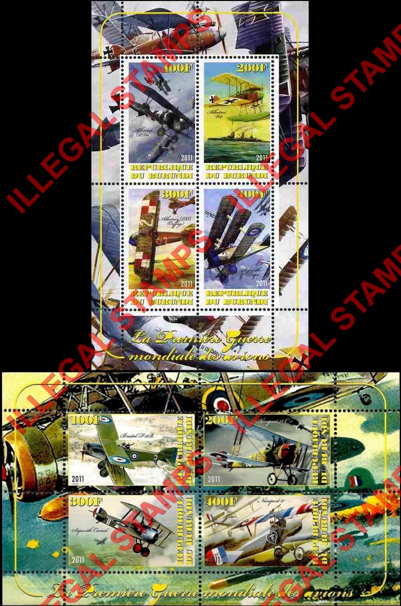  Burundi 2011 Aircraft of World War I Counterfeit Illegal Stamp Souvenir Sheets of 4