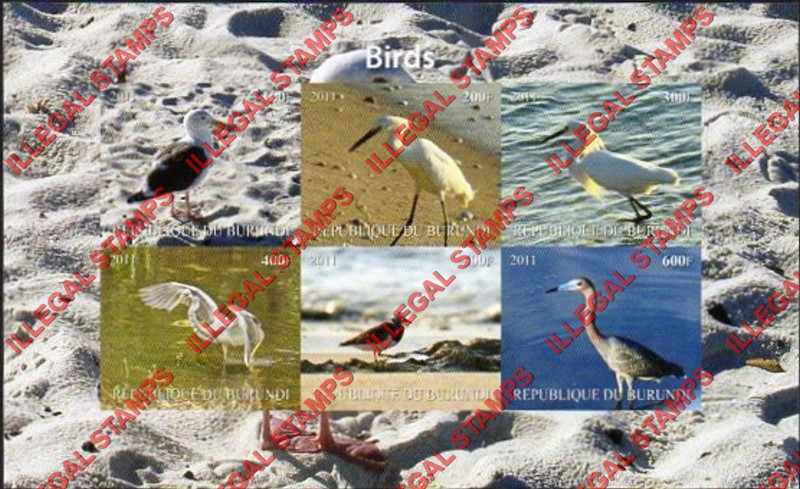 Burundi 2011 Birds Counterfeit Illegal Stamp Souvenir Sheet of 6 (Sheet 2)
