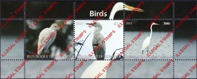 Burundi 2011 Birds Counterfeit Illegal Stamp Souvenir Sheet of 3