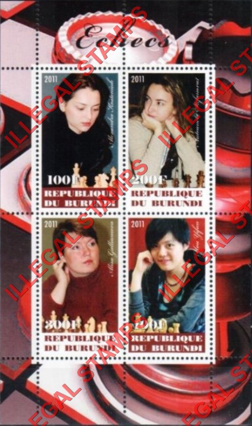 Burundi 2011 Chess Masters Female Counterfeit Illegal Stamp Souvenir Sheet of 4