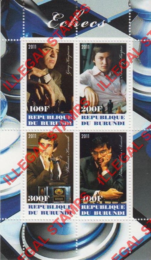 Burundi 2011 Chess Masters Male Counterfeit Illegal Stamp Souvenir Sheet of 4
