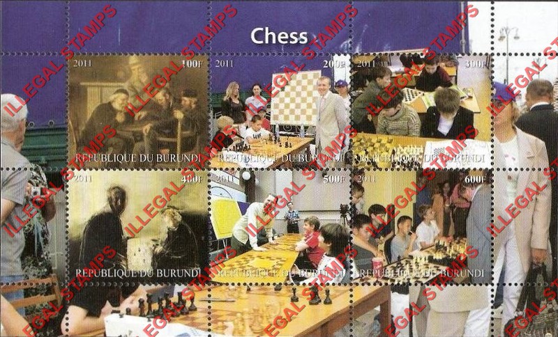 Burundi 2011 Chess Counterfeit Illegal Stamp Souvenir Sheet of 4 (Sheet 1)