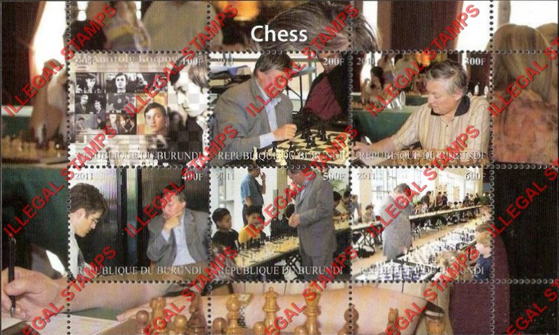 Burundi 2011 Chess Counterfeit Illegal Stamp Souvenir Sheet of 4 (Sheet 2)