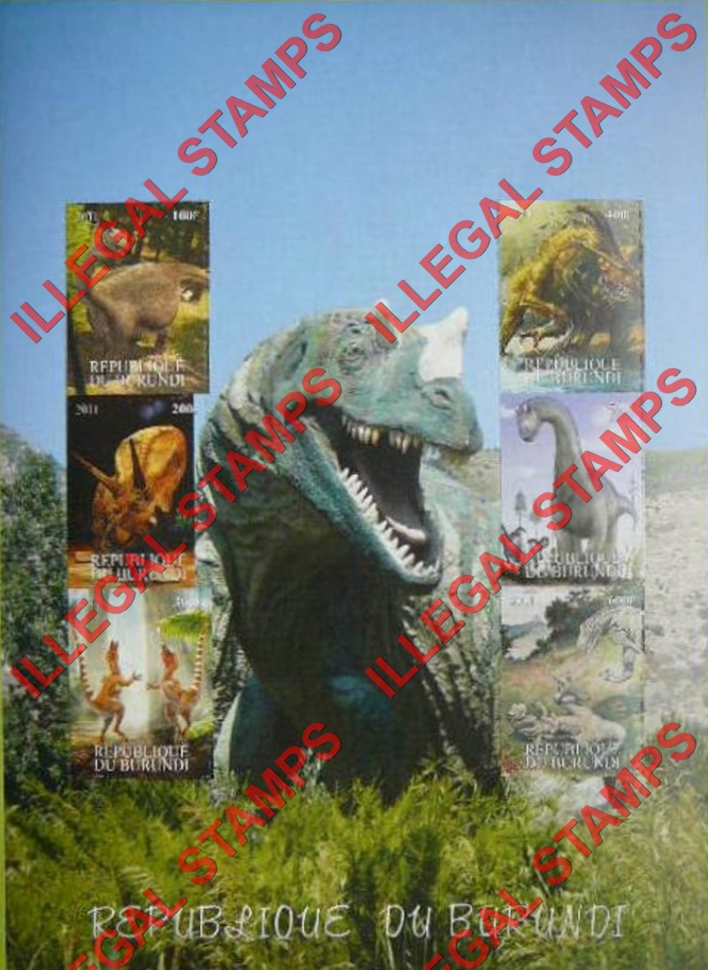 Burundi 2011 Dinosaurs (different) Counterfeit Illegal Stamp Souvenir Sheet of 6