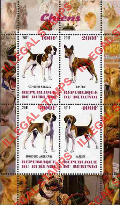 Burundi 2011 Dogs Counterfeit Illegal Stamp Souvenir Sheet of 4 (Part 2)