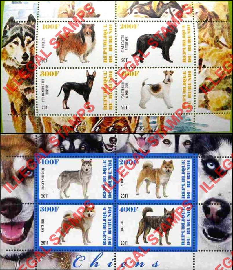 Burundi 2011 Dogs Counterfeit Illegal Stamp Souvenir Sheet of 4 (Part 3)