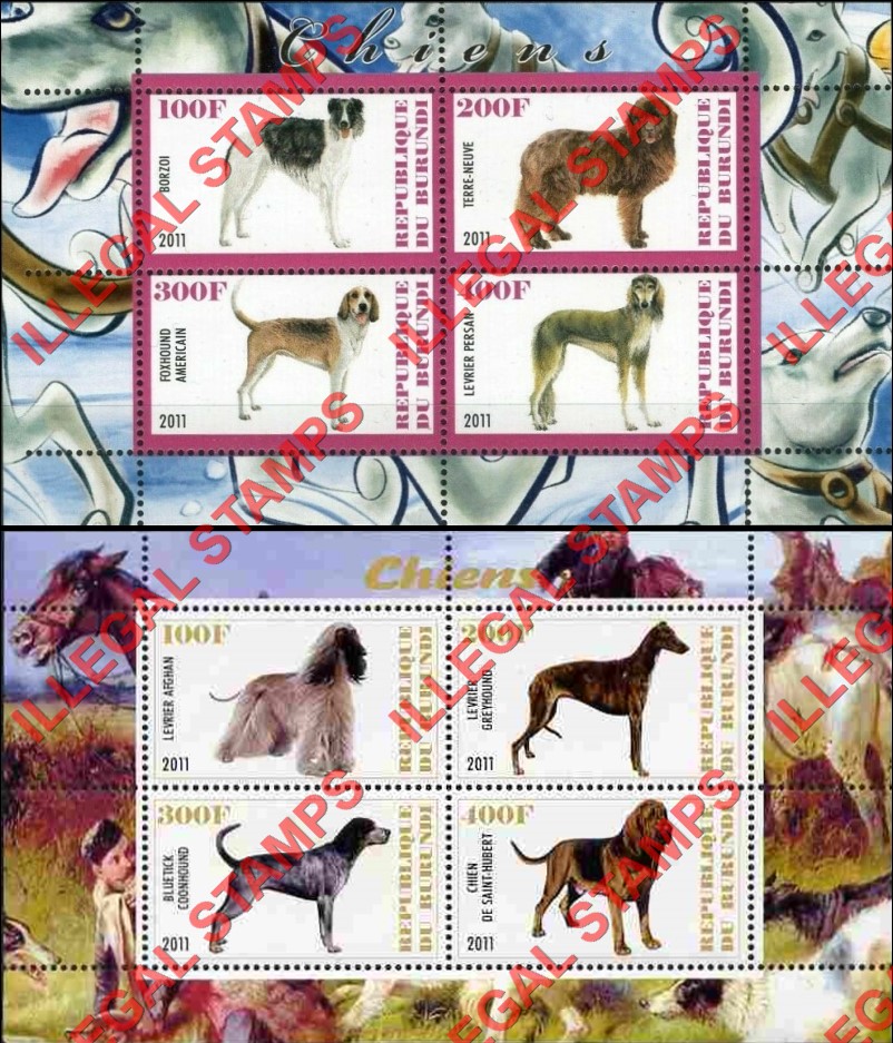 Burundi 2011 Dogs Counterfeit Illegal Stamp Souvenir Sheet of 4 (Part 4)
