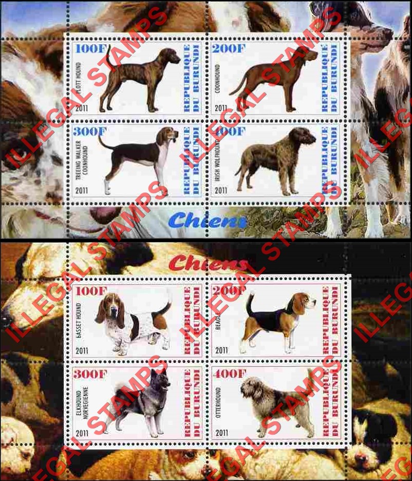 Burundi 2011 Dogs Counterfeit Illegal Stamp Souvenir Sheet of 4 (Part 5)