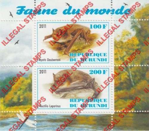 Burundi 2011 Fauna of the World Bats Counterfeit Illegal Stamp Souvenir Sheet of 2 (Sheet 2)