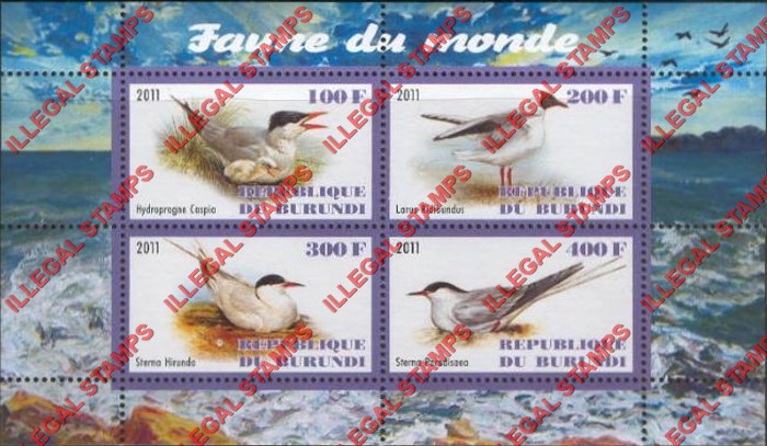 Burundi 2011 Fauna of the World Birds Gulls and Terns Counterfeit Illegal Stamp Souvenir Sheet of 4