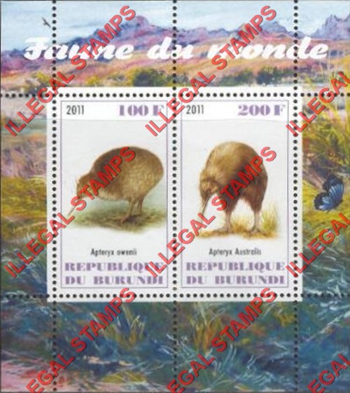 Burundi 2011 Fauna of the World Birds Kiwis Counterfeit Illegal Stamp Souvenir Sheet of 2