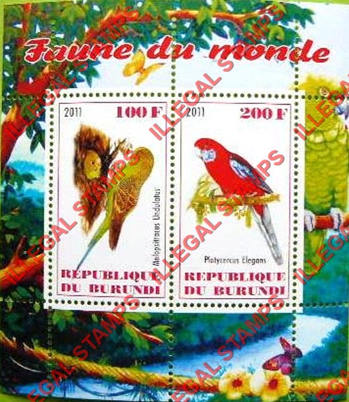 Burundi 2011 Fauna of the World Birds Parrots Counterfeit Illegal Stamp Souvenir Sheet of 2