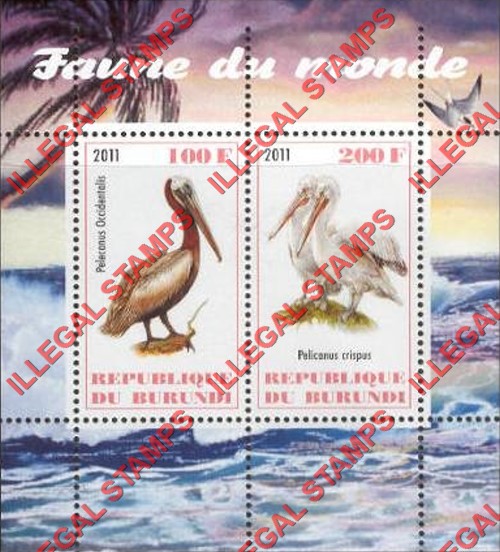 Burundi 2011 Fauna of the World Birds Pelicans Counterfeit Illegal Stamp Souvenir Sheet of 2