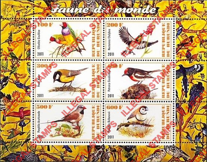 Burundi 2011 Fauna of the World Birds Counterfeit Illegal Stamp Souvenir Sheet of 6