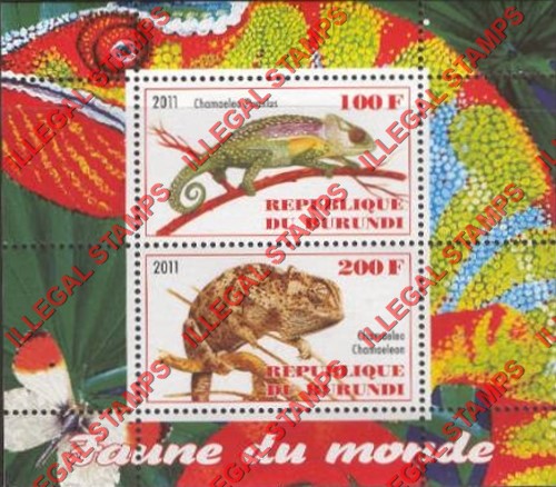 Burundi 2011 Fauna of the World Chameleons Counterfeit Illegal Stamp Souvenir Sheet of 2